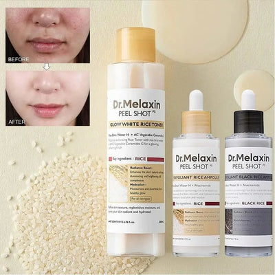 Korean Dr. Melaxin Peel Shot White And Black Rice Exfoliating Essence, Rice Toner, Pink Pore Serum & Cream, Softening Skin Care